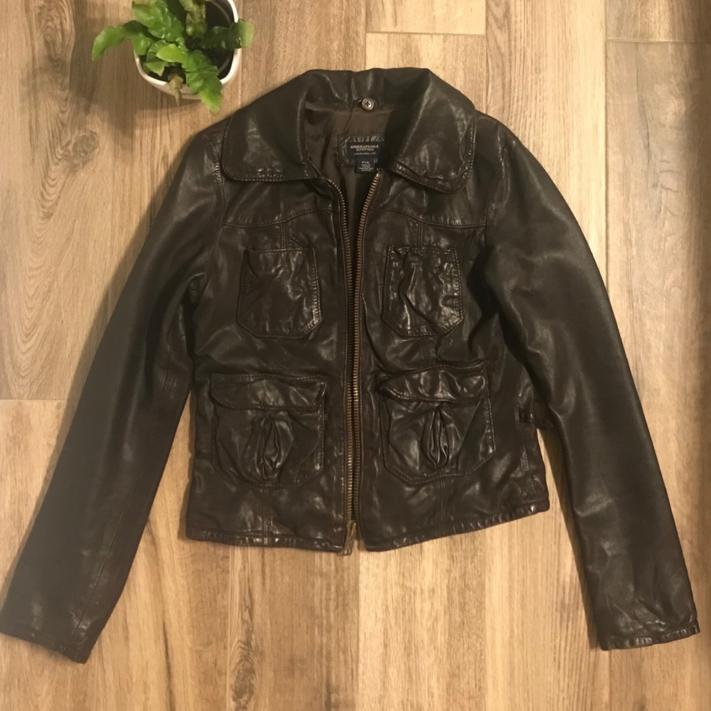 🦅 AMERICAN EAGLE 🦅 Brown Genuine LEATHER Jacket